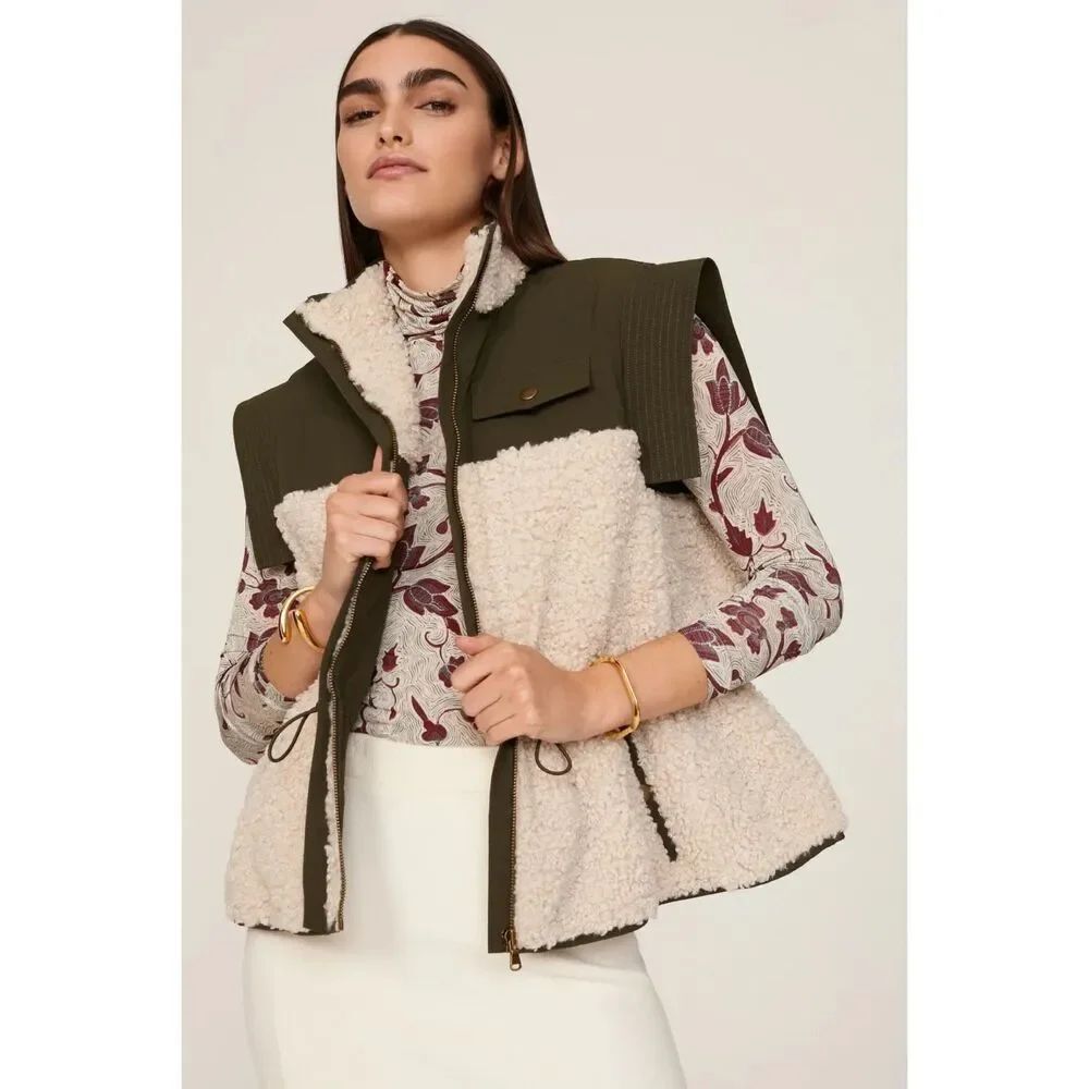 Ulla Johnson Tariet Sherpa Vest in Olive Green Large